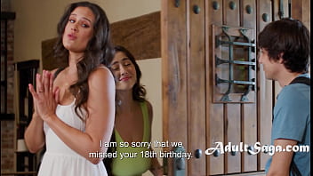 Stepson surprises stepmom and stepdaughter in private moment